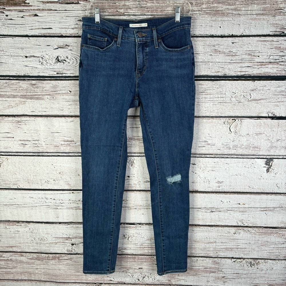 Levi’s 311 Shaping Skinny Jeans Ripped Knee Size 28‎ Mid Rise Dark Wash in EUC